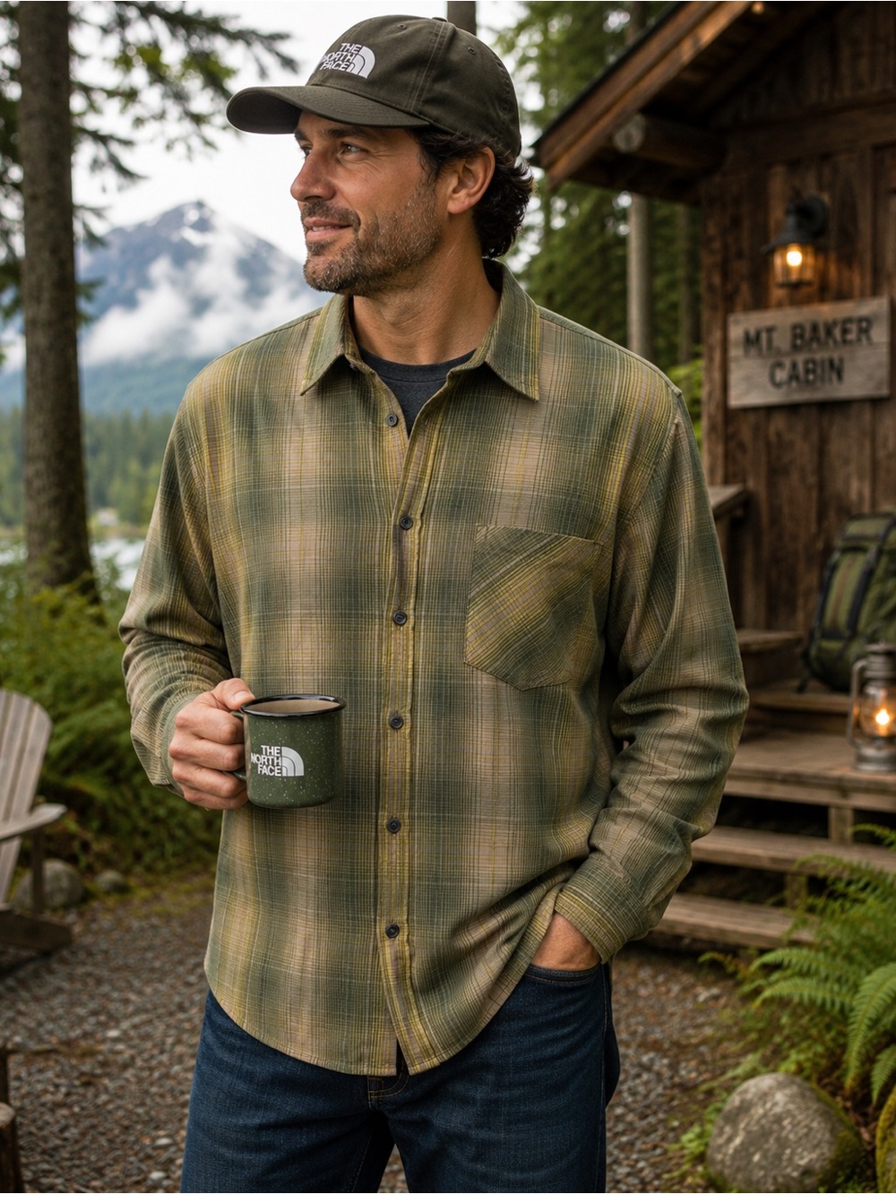 The North‎ Face Plaid Button Down Shirt XXL Green Brown Cotton Outdoor Hiking